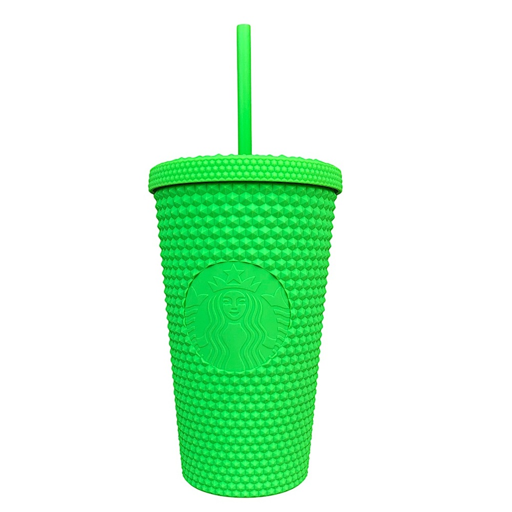 Starbucks Limited Edition Holiday Neon Lime Green Studded Cold Cup Tumbler 16 Oz